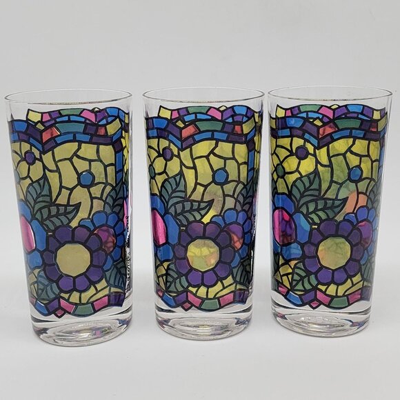 Georges Briard Other - Georges Briard Stained Glass Style Drinking Glasses Tumblers VTG 5.5" Set of 3